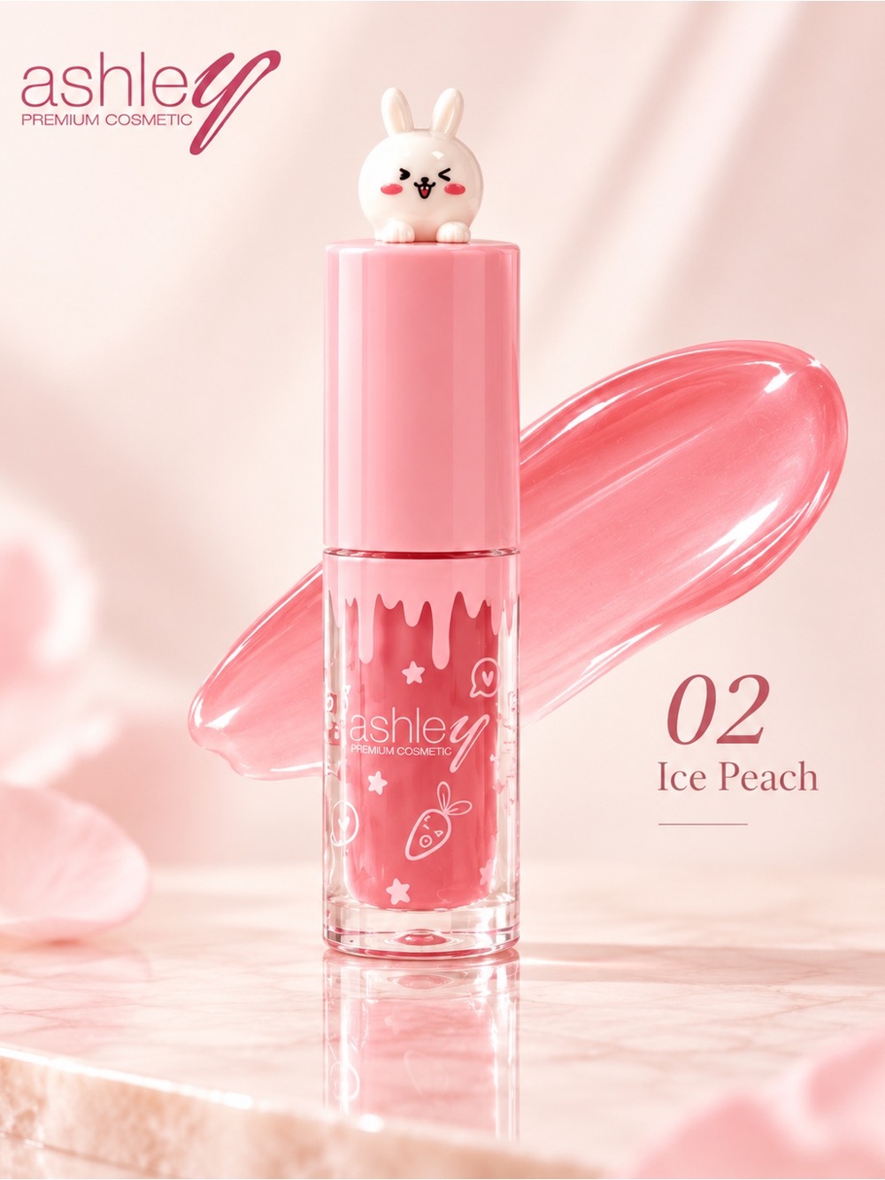 Ashley Rabbit Lip Glaze 02 Ice Peach | Thai T-Beauty Gloss